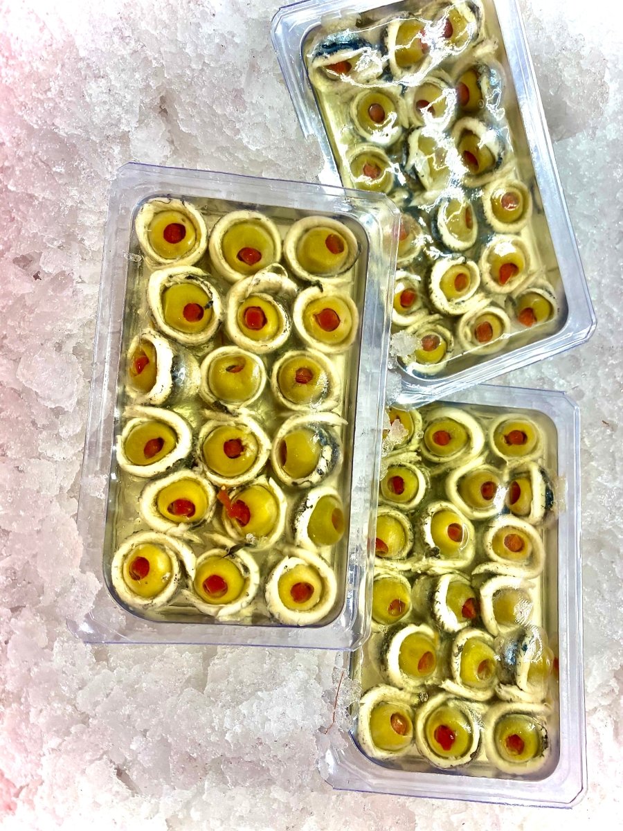 Banderello anchovies wrapped with olives and sweet pepper - Marisco Fish Ltd Cornwalls finest seafoodsFish