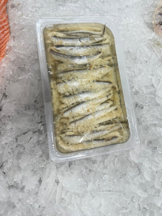 Luxury Marinated garlic anchovies - Marisco Fish Ltd Cornwalls finest seafoodsFish