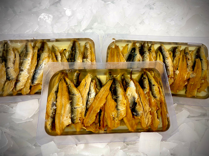 Hot Smoked Anchovy Fillets (sold per pack) from Marisco Fish! Cornwall's finest seafood.