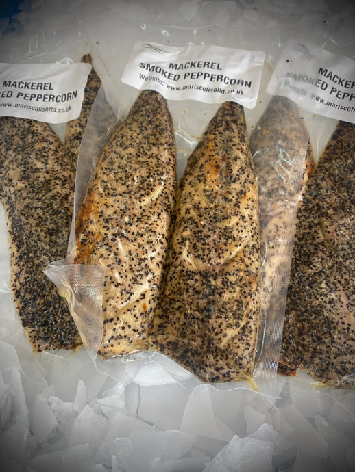 Mackerel smoked peppercorn by Marisco Fish. Cornwall's finest seafood. Vaccum packed as a set of two.
